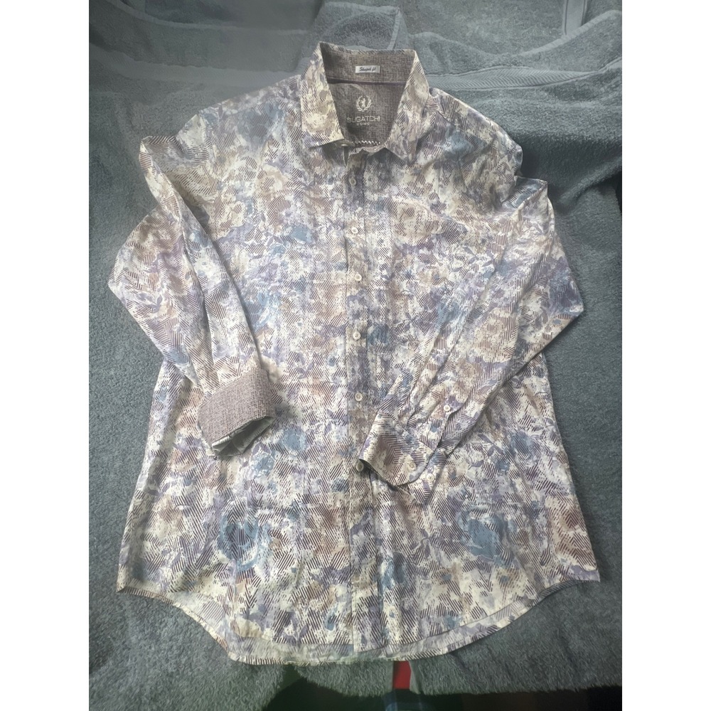 Bugatchi Uomo Dress  Shaped Fit Abstract Print Long Sleeve Button Up/ flip‎ cuff